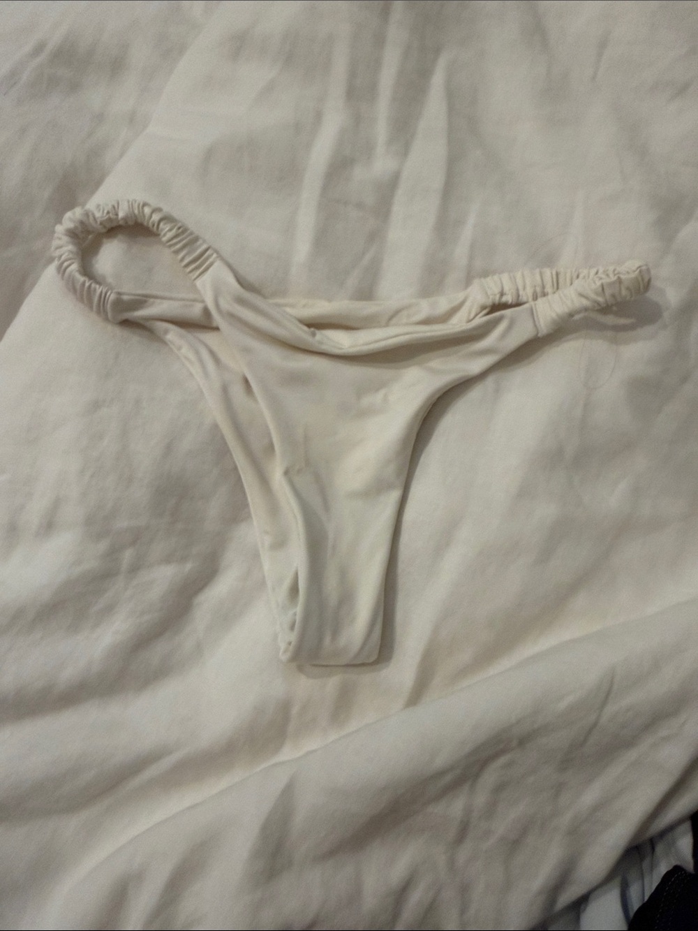 Frankie's Bikinis Cream Ruched Side Bikini Bottom